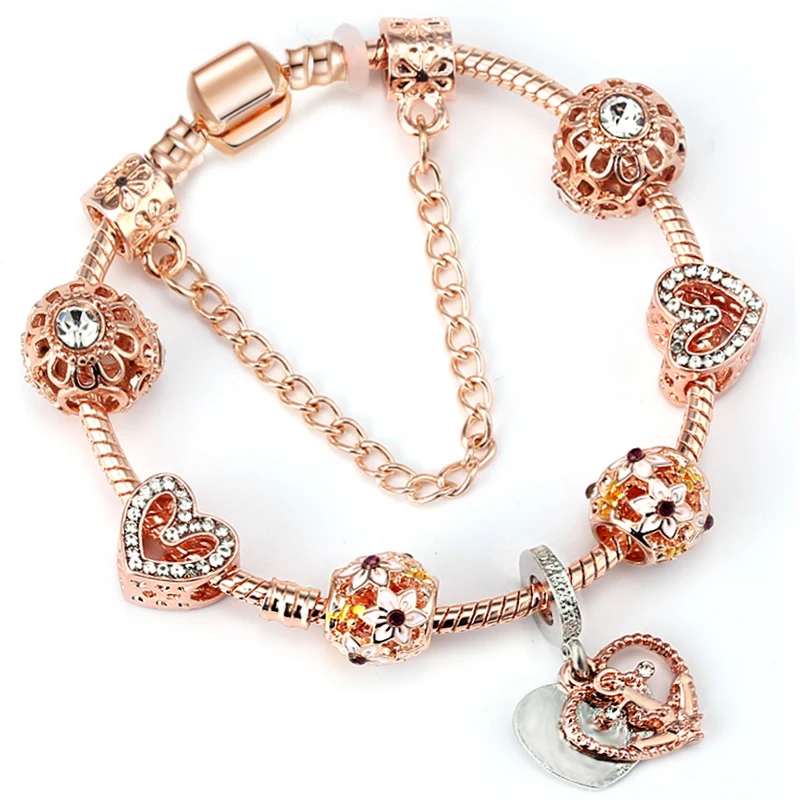 

2021 Spring And Summer New DIY Anchor Flower Rose Gold Snake Bone Chain, Charm Women Bracelet Brand Jewelry Direct Shipment