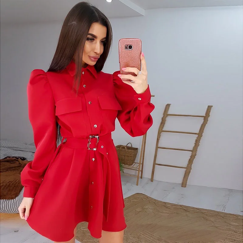 Puff Sleeve Belt Party Dress Female Turn Down Collar A Line Mini Dresses For Women 2021 High Waist Single Breasted
Puff Sleeve Belt Party Dress Female Turn Down Collar A Line Mini Dresses For Women 2021 High Waist Single Breasted