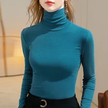 Female Modal Turtleneck Tshirts Women Full Sleeve Tee Shirts Lady Solid Soft Base Tops T-shirts Autumn Winter Size S-3XL