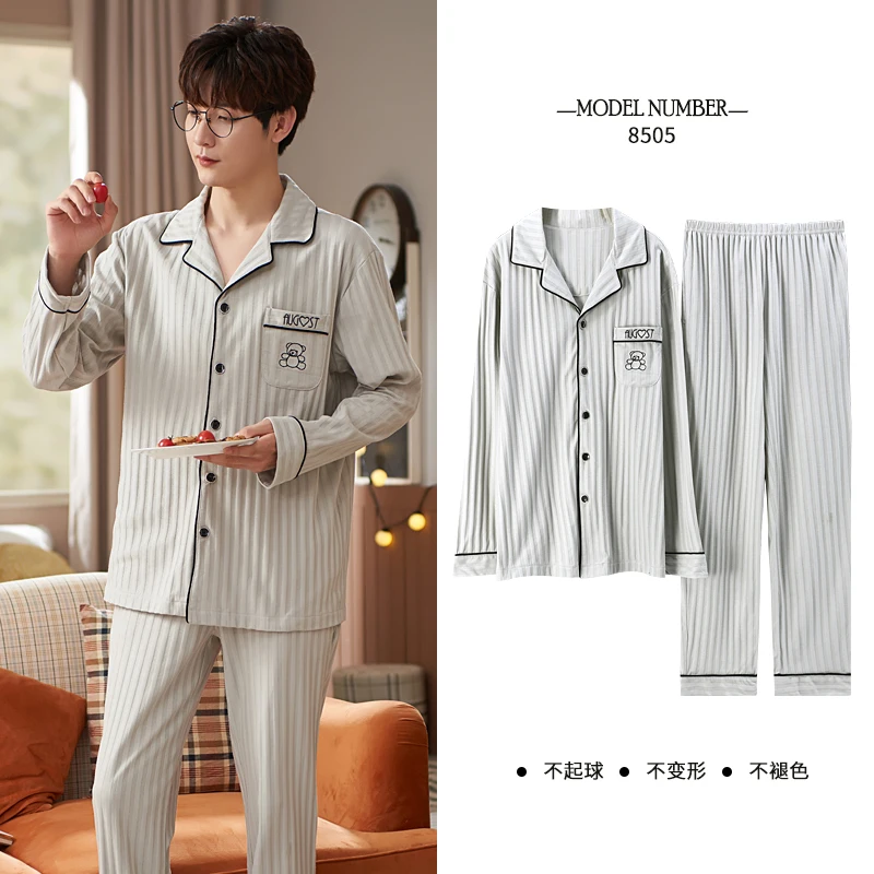 Men Comfortable Gray Turn-down Collar Pajamas Plus Size Long Sleeve Homewear Autumn Winter Cotton Mens Bear Pocket Pajamas Set
Men Comfortable Gray Turn-down Collar Pajamas Plus Size Long Sleeve Homewear Autumn Winter Cotton Mens Bear Pocket Pajamas Set