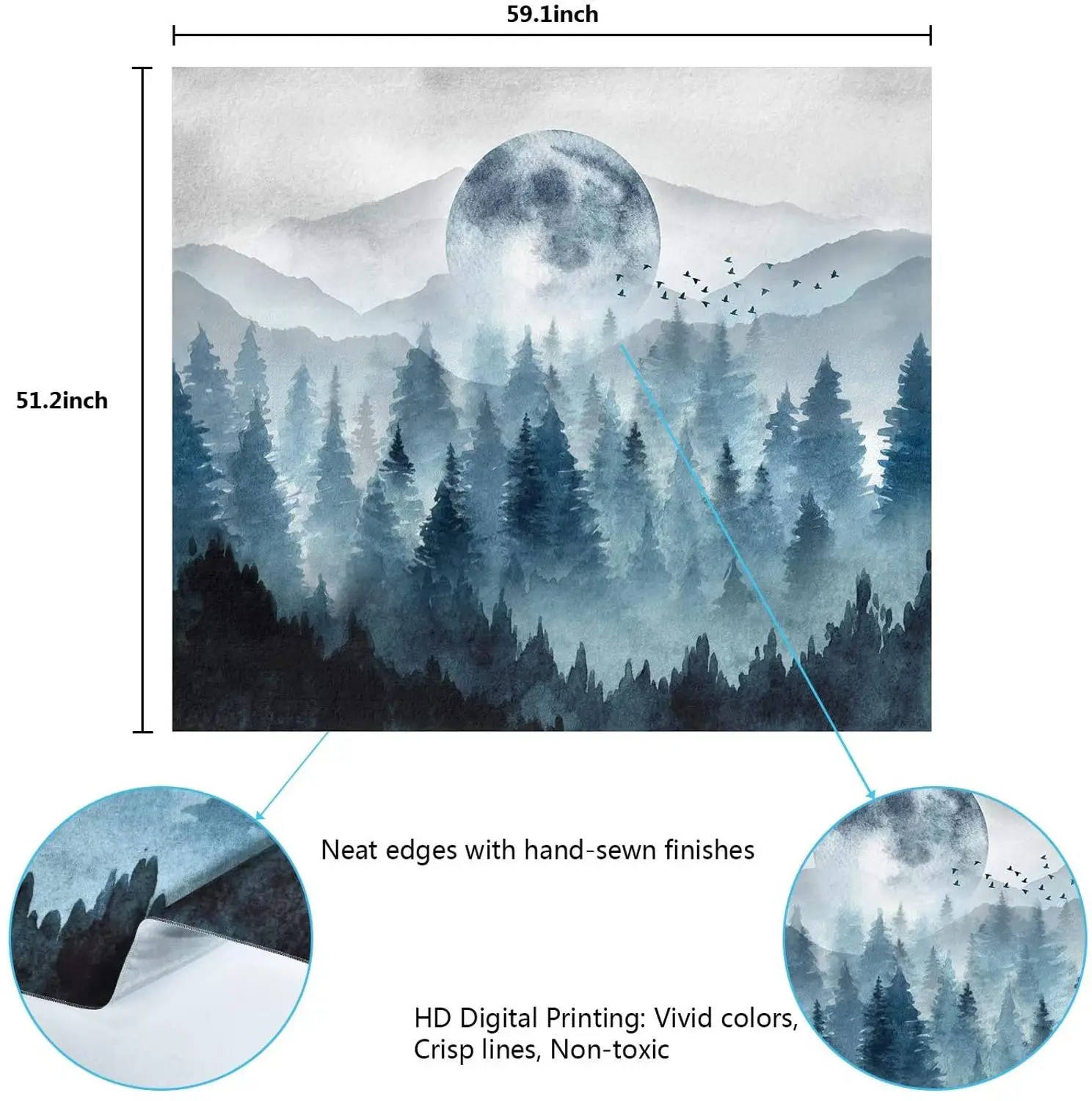 

LUCKYYJ Foggy Forest Tapestry Misty Mountain Tapestries Magical Nature Tapestry Fog Tree Tapestry Woodland Landscape Tapestry