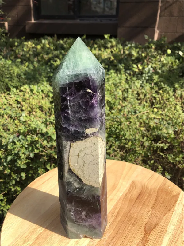 

1.5kg natural polished hand carved purple green fluorite point healing crystals stones tower for decoration