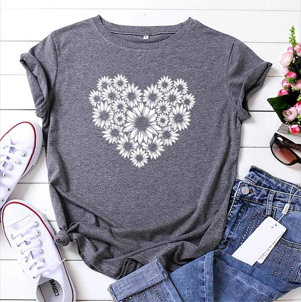 Women's T-shirt S-5XL Flower Heart Print Women's Top 100% Cotton 2021 Summer T-Shirt O-neck Short Sleeve Oversized T-shirt Women
Women's T-shirt S-5XL Flower Heart Print Women's Top 100% Cotton 2021 Summer T-Shirt O-neck Short Sleeve Oversized T-shirt Women