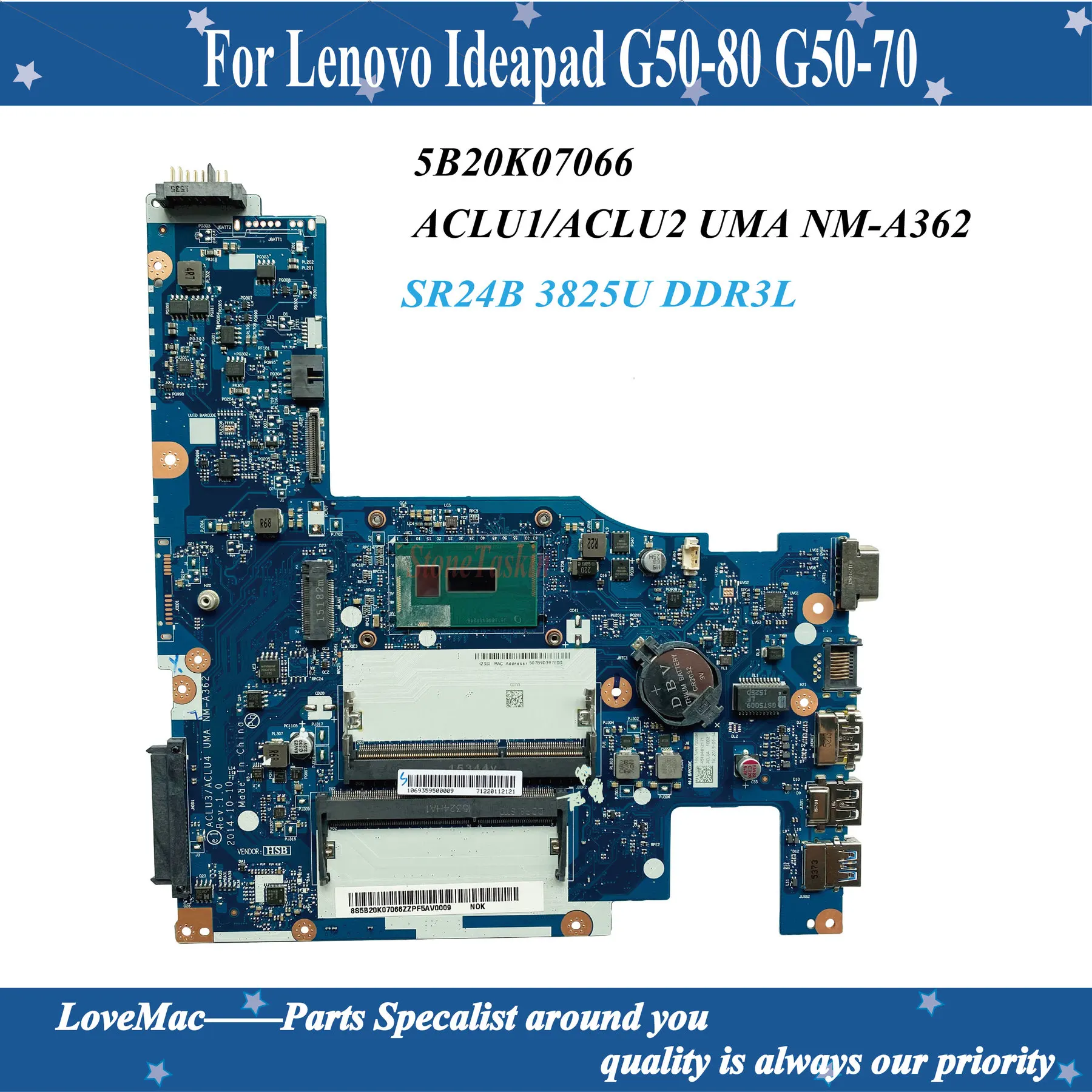 FRU 5B20K07066 для Lenovo Ideapad G50-80 G50-70 обновления Материнская плата ноутбука ACLU1/ACLU2 UMA NM-A362 SR24B 3825U DDR3L 100% тестирование
FRU 5B20K07066 для Lenovo Ideapad G50-80 G50-70 обновления Материнская плата ноутбука ACLU1/ACLU2 UMA NM-A362 SR24B 3825U DDR3L 100% тестирование