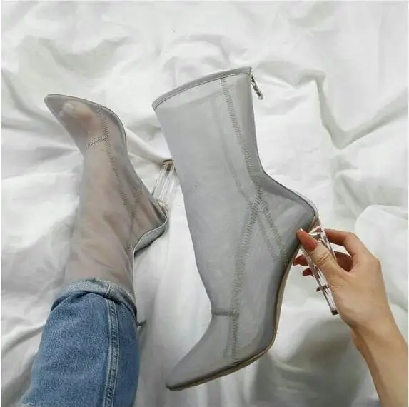 Sexy Mesh See Through Ankle Boots Pointed Toe Women Square Heels Transparent Runway Boots Banquet Dress Shoes Plus Size 11
Sexy Mesh See Through Ankle Boots Pointed Toe Women Square Heels Transparent Runway Boots Banquet Dress Shoes Plus Size 11