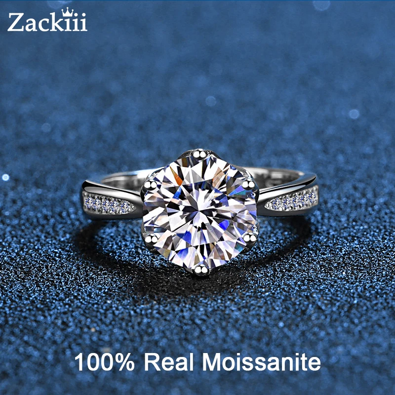 

3 Carats Round Brilliant Cut Diamond Engagement Ring VVS D Color Genuine Moissanite Crown Love Promise Ring For Women Girls