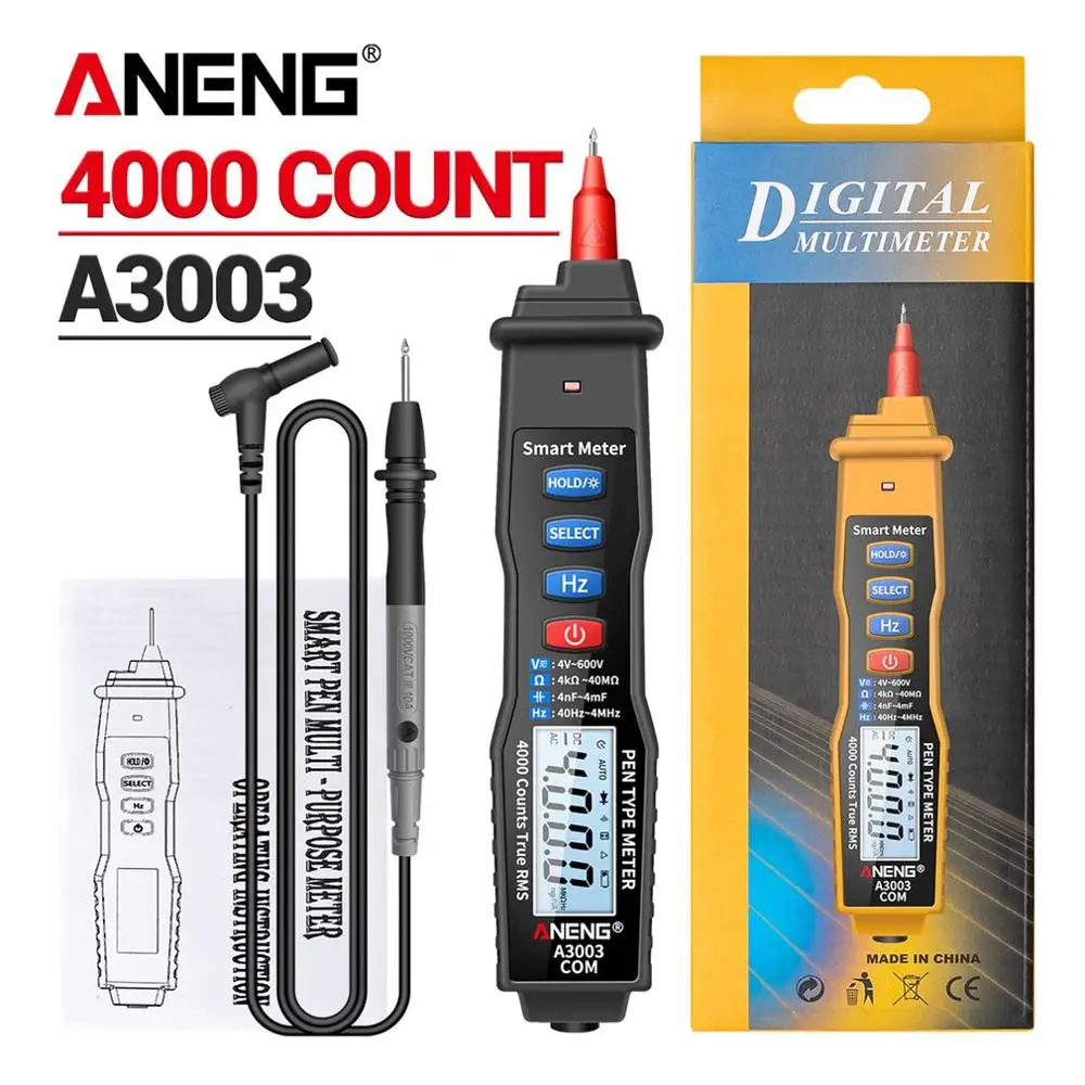 Aneng A3003 Digital Pen Multimeter Professional 4000 Counts Smart Meter Voltage Resistance Capacitance Tester
Aneng A3003 Digital Pen Multimeter Professional 4000 Counts Smart Meter Voltage Resistance Capacitance Tester