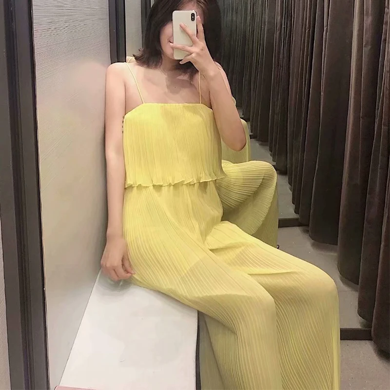 ZA Summer Camis Long Jumpsuit Women 2021 Solid Chiffon Sleeveless Long Pants Casual Streetwear Ladies' Soft Clothing
ZA Summer Camis Long Jumpsuit Women 2021 Solid Chiffon Sleeveless Long Pants Casual Streetwear Ladies' Soft Clothing