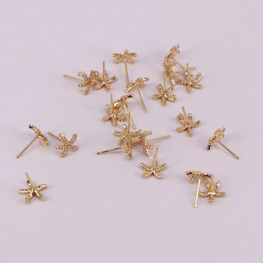 10mm brass starfish ear stud fitting with cz silver pin allergy free high quality gold plated DIY jewelry material accessory
10mm brass starfish ear stud fitting with cz silver pin allergy free high quality gold plated DIY jewelry material accessory