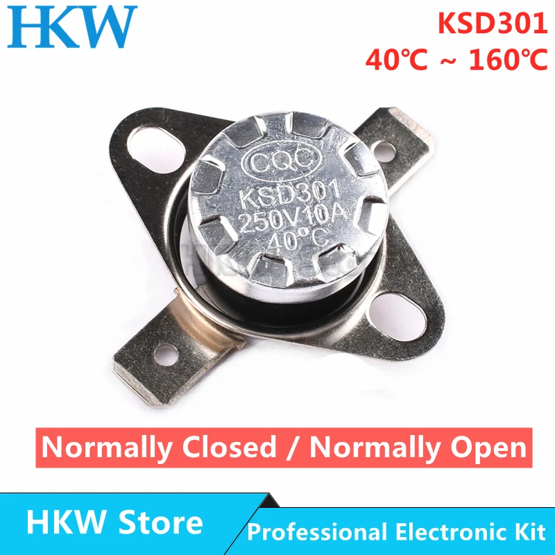 

2pcs Bimetal thermostat KSD301 Temperature Switch Thermal Control 40~160C Degree Celsius Manual Reset Thermostat 75 80 85 160 65