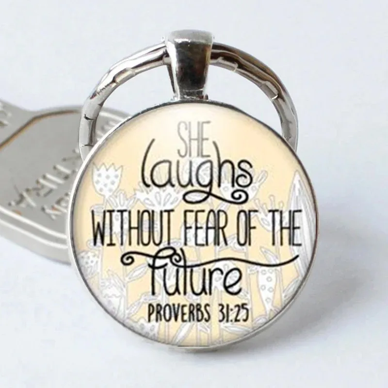 

She Laughs Without Fear of The Future-Proverbs Necklace Religious Jewelry Solid Inspirational Necklace