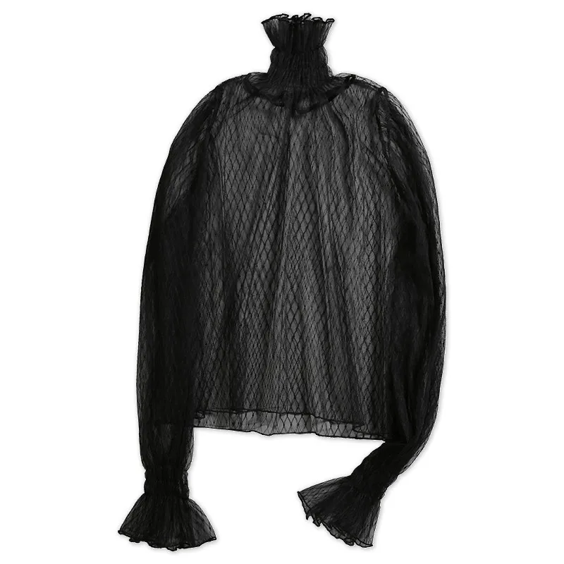 Woman Shirts Long Flare Sleeve Turtleneck Blouses Solid Mesh Lace Cotton Vintage Autumn Or Spring Sexy Office Lady Top
Woman Shirts Long Flare Sleeve Turtleneck Blouses Solid Mesh Lace Cotton Vintage Autumn Or Spring Sexy Office Lady Top