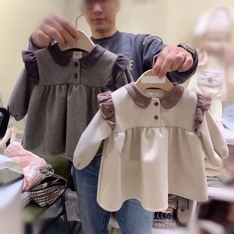 Платье для девочек, осень 2021, повседневное детское клетчатое платье составного кроя, с отложным воротником, От 0 до 4 лет 
Платье для девочек, осень 2021, повседневное детское клетчатое платье составного кроя, с отложным воротником, От 0 до 4 лет