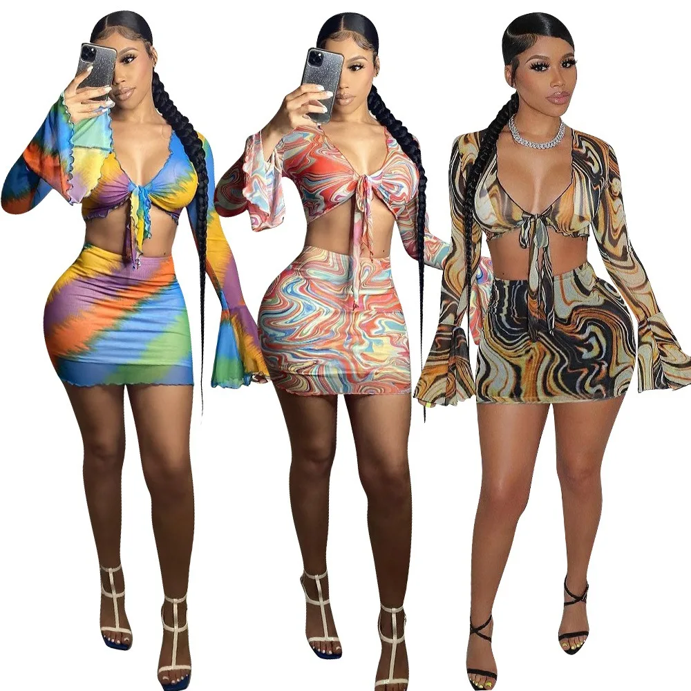 Adogirl Sexy Sheer Mesh Print Skirt Two Piece Set Women Flare Sleeve Crop Top And Mini Skirt Streetwear Summer Clothes Outfits
Adogirl Sexy Sheer Mesh Print Skirt Two Piece Set Women Flare Sleeve Crop Top And Mini Skirt Streetwear Summer Clothes Outfits