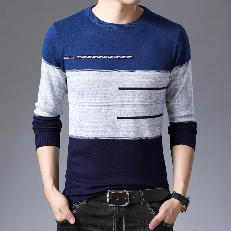 2021 Autumn Winter Pullover Men Round Collar Striped Cotton Sweaters Slim Fit Pull Homme Knitwear
2021 Autumn Winter Pullover Men Round Collar Striped Cotton Sweaters Slim Fit Pull Homme Knitwear