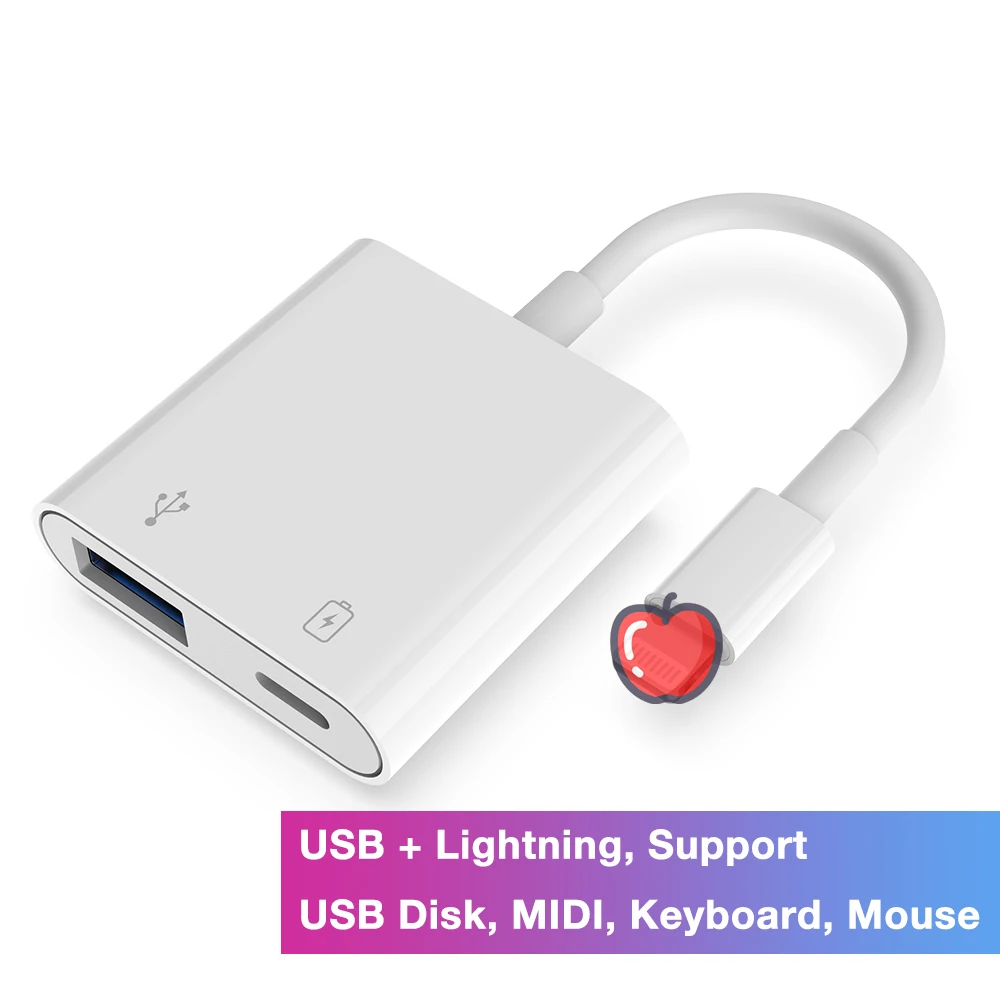 Lightning OTG Adapter to USB OTG Cable w/ Charging Port Data Keyboard MIDI Piano Disk for iPhone 12 Pro Max Mini SE2 11 iPad iOS
Lightning OTG Adapter to USB OTG Cable w/ Charging Port Data Keyboard MIDI Piano Disk for iPhone 12 Pro Max Mini SE2 11 iPad iOS
