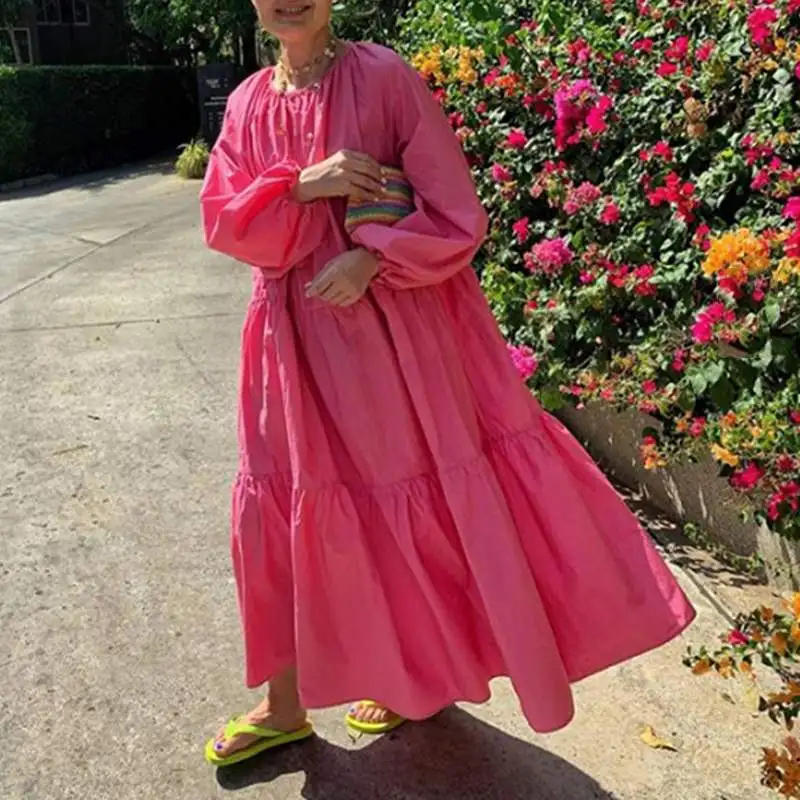 Dress For Women Solid Sundress Long Sleeve Lantern Sleeve Ruffled Maxi Dress Holiday Vestido 2021 VONDA Long Robe Femme S-
Dress For Women Solid Sundress Long Sleeve Lantern Sleeve Ruffled Maxi Dress Holiday Vestido 2021 VONDA Long Robe Femme S-