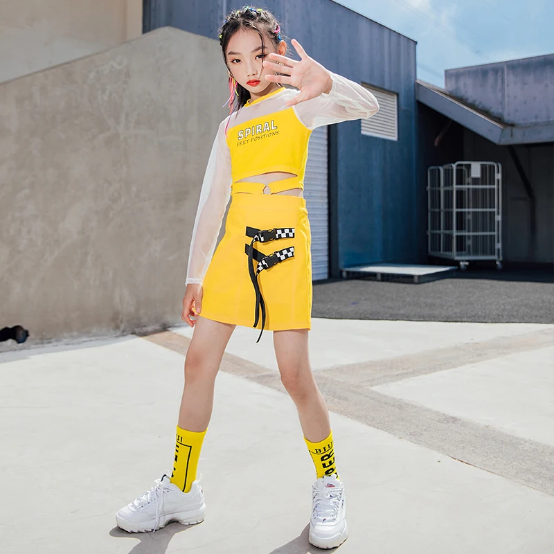 Summer Girls Dance Clothes Cheerleader Jazz Dance Costume Cropped Skirt Yellow Outfit Stage Performance Hip Hop Clothing BL6334 
Summer Girls Dance Clothes Cheerleader Jazz Dance Costume Cropped Skirt Yellow Outfit Stage Performance Hip Hop Clothing BL6334