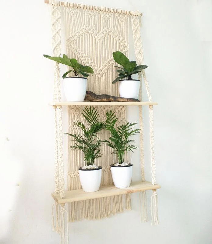 Plant Hanger Bohemian Hand-woven Tapestry Macrame with Wooden Shelf Rope Planter Pot Hanger Basket Holder Stand Wall Decoration
Plant Hanger Bohemian Hand-woven Tapestry Macrame with Wooden Shelf Rope Planter Pot Hanger Basket Holder Stand Wall Decoration