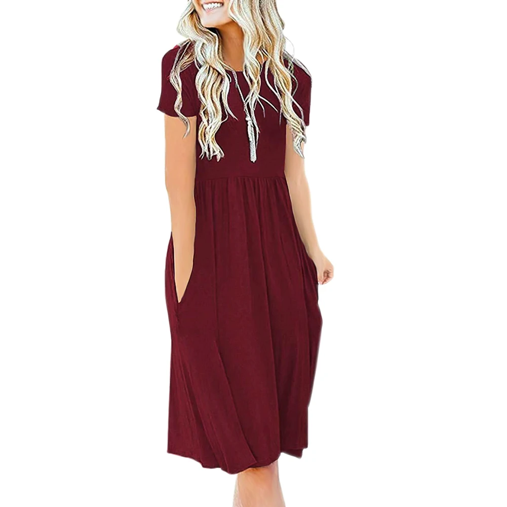 New Arrival Women Casual Summer High Waist Dress Round Neck Short Sleeve Dresses with Pockets
New Arrival Women Casual Summer High Waist Dress Round Neck Short Sleeve Dresses with Pockets
