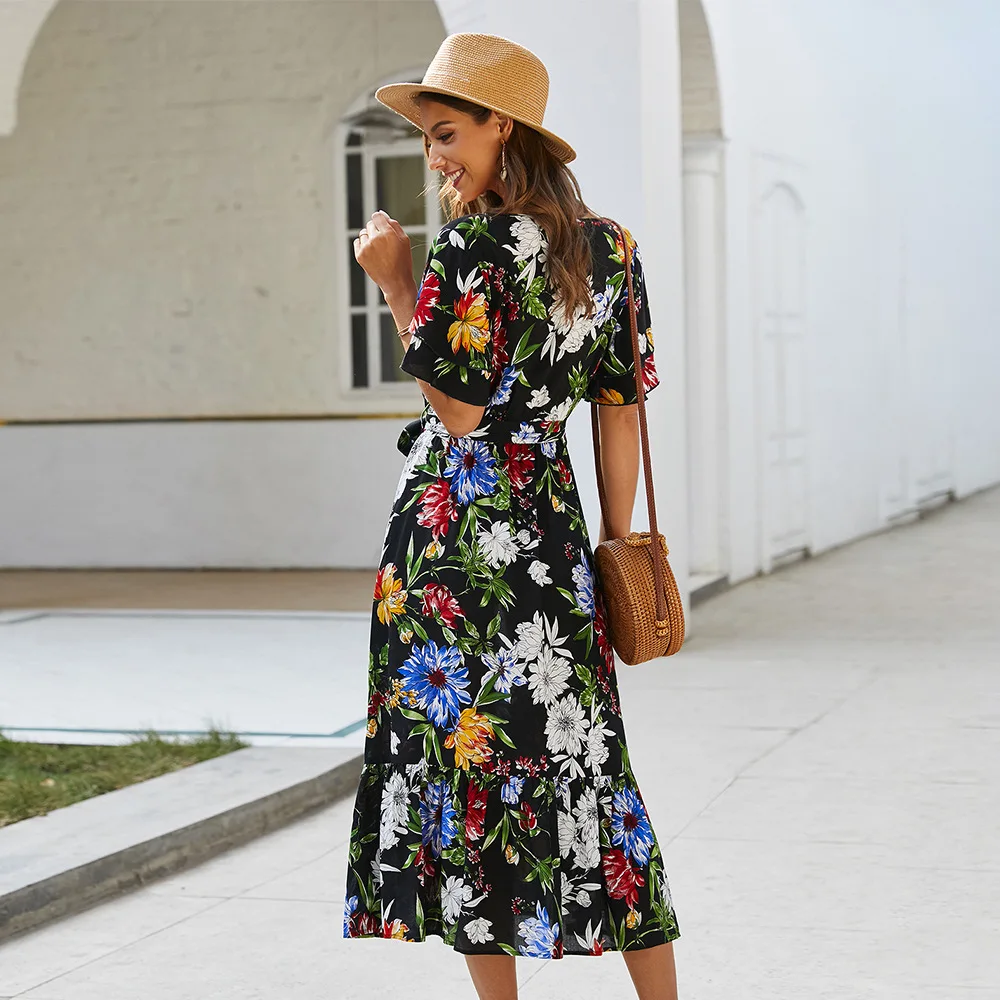Medium Long Bohemian Print Dress Women V Neck Short Sleeve Bandage Floral Dress New Casual Spring Summer Dress Office Lady
Medium Long Bohemian Print Dress Women V Neck Short Sleeve Bandage Floral Dress New Casual Spring Summer Dress Office Lady