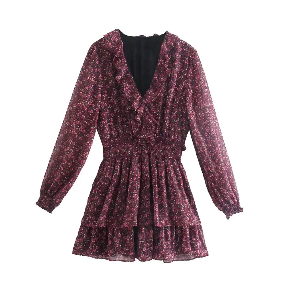 Women Fashion Printed Metallic Thread Ruffled Mini Dress Vintage Long Sleeve Smocked Waist Female Dresses Vestidos
Women Fashion Printed Metallic Thread Ruffled Mini Dress Vintage Long Sleeve Smocked Waist Female Dresses Vestidos