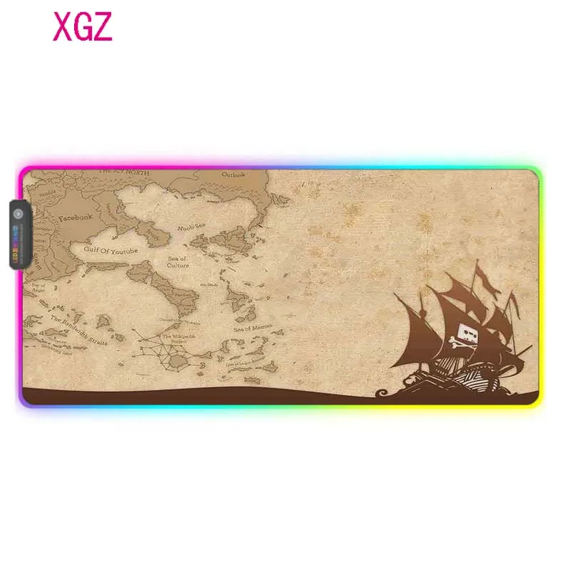 Игровой коврик XGZ с морской картой аниме большой для мыши подсветкой USB радужная