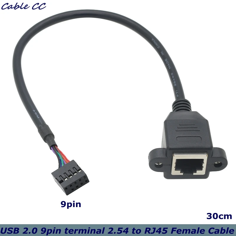 0.3m USB 2.0 9-pin terminal 2.54 to RJ45 female Ethernet LAN network extension cable, with panel mounting holes, for PC host
0.3m USB 2.0 9-pin terminal 2.54 to RJ45 female Ethernet LAN network extension cable, with panel mounting holes, for PC host