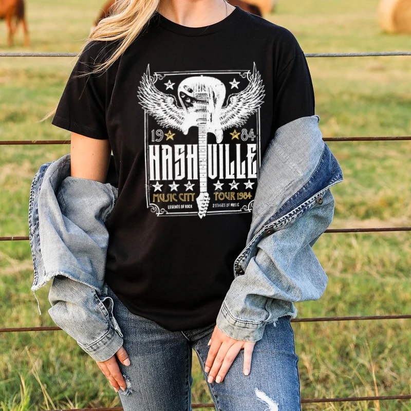 Футболка Nashville с принтом гитары хлопковая свободная винтажная женская футболка в