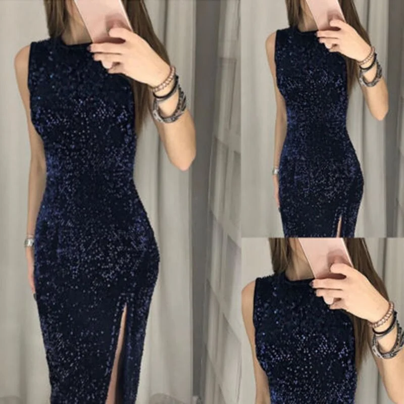 Sexy Dress Irregular Sequin Slit Sleeveless Long Evening Dress 
Sexy Dress Irregular Sequin Slit Sleeveless Long Evening Dress