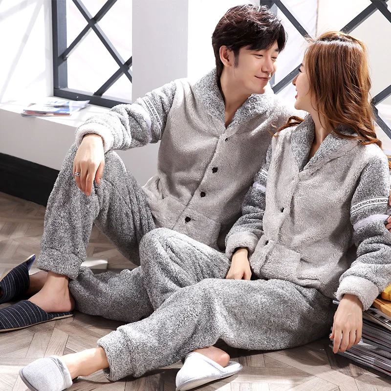 Thick Warm And Comfortable Casual Wear Home Service Suit Coral Fleece Couple Pajamas Men And Women Autumn And Winter Flannel 
Thick Warm And Comfortable Casual Wear Home Service Suit Coral Fleece Couple Pajamas Men And Women Autumn And Winter Flannel