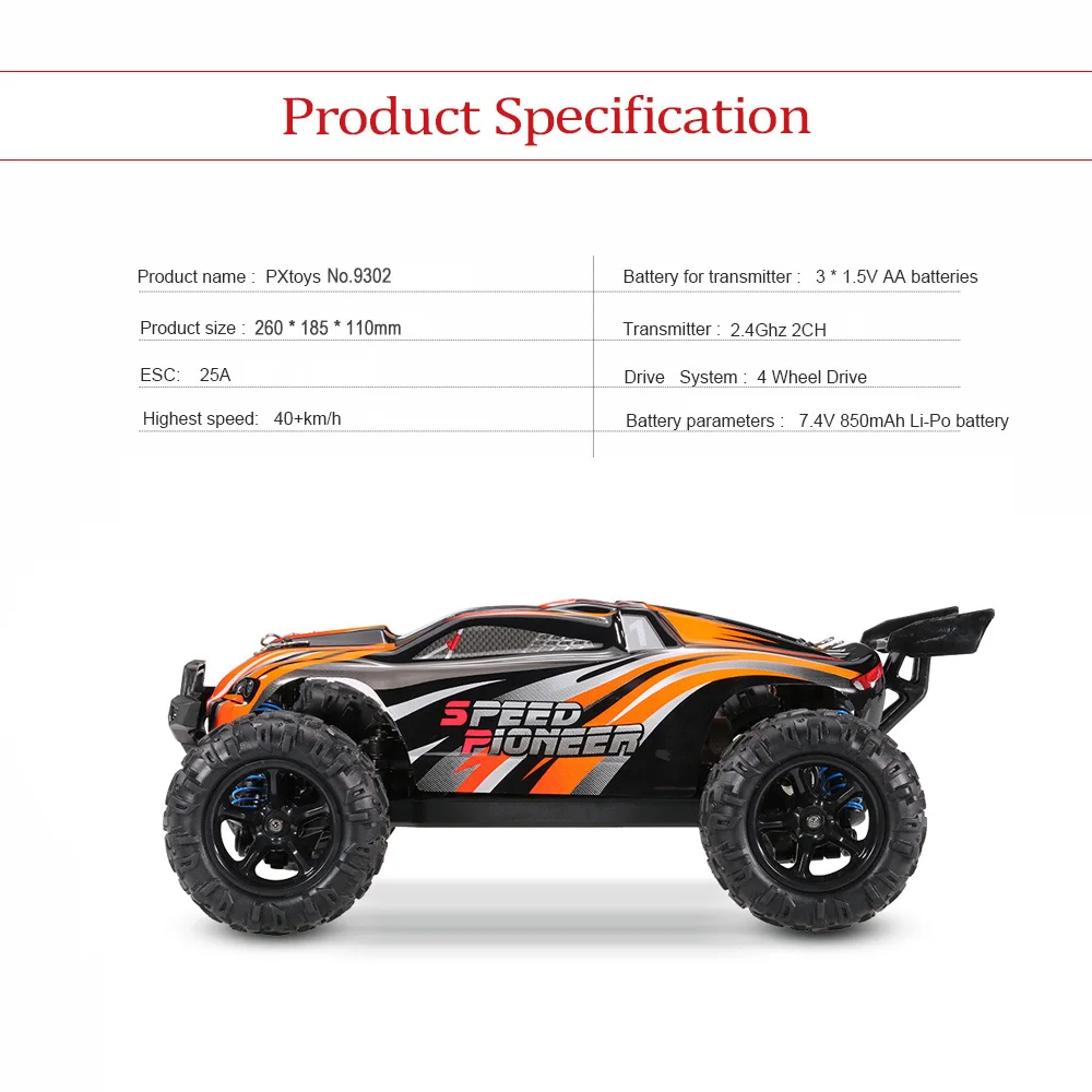 

1/18 2.4GHz 4WD PXtoys NO.9302 RC Crawler Off-Road Truggy 40km/h High Speed RC Racing Car RTR Remote Control Toy RC Car