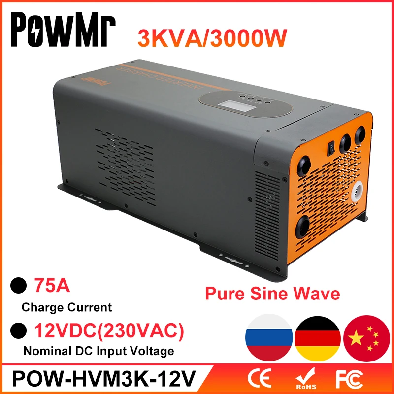Инвертор немодулированного синусоидального сигнала PowMr 3 кВА 3000 Вт, солнечная батарея 12 В постоянного тока в 230 В переменного тока, солнечный инвертор с 4-ступенчатым зарядным устройством и светодиодным дисплеем
Инвертор немодулированного синусоидального сигнала PowMr 3 кВА 3000 Вт, солнечная батарея 12 В постоянного тока в 230 В переменного тока, солнечный инвертор с 4-ступенчатым зарядным устройством и светодиодным дисплеем