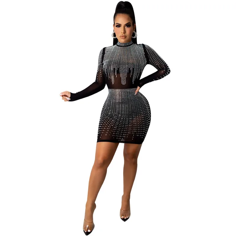 Turtleneck Long Sleeve Elegant Women Dress New Fashion Diamonds See Through Bodycon Mini Dresses Silver Clubwear Party Vestidos
Turtleneck Long Sleeve Elegant Women Dress New Fashion Diamonds See Through Bodycon Mini Dresses Silver Clubwear Party Vestidos