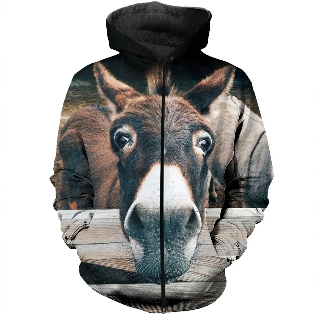 Animal Donkey 3D All Over Printed Mens Zipper Hoodie Harajuku Fashion Hooded Sweatshirt Unisex Casual Zip Coats
Animal Donkey 3D All Over Printed Mens Zipper Hoodie Harajuku Fashion Hooded Sweatshirt Unisex Casual Zip Coats