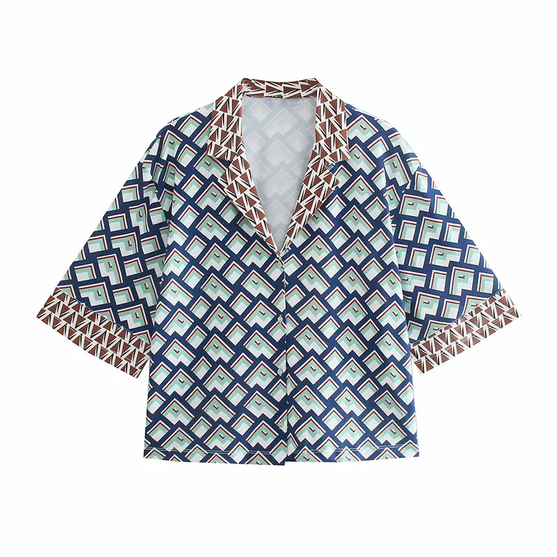 Summer Geometric Pattern Printing Drape Loose Middle-sleeved Shirt Cotton Retro Ethnic Style Women's Single-breasted Shirt
Summer Geometric Pattern Printing Drape Loose Middle-sleeved Shirt Cotton Retro Ethnic Style Women's Single-breasted Shirt