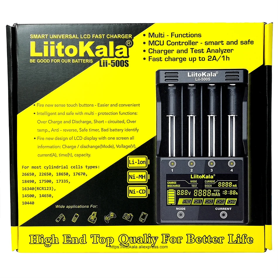 LiitoKala Lii-500S battery charger 18650 charger For 18650 26650 21700 AA AAA batteries Test the battery capacity Touch control
LiitoKala Lii-500S battery charger 18650 charger For 18650 26650 21700 AA AAA batteries Test the battery capacity Touch control