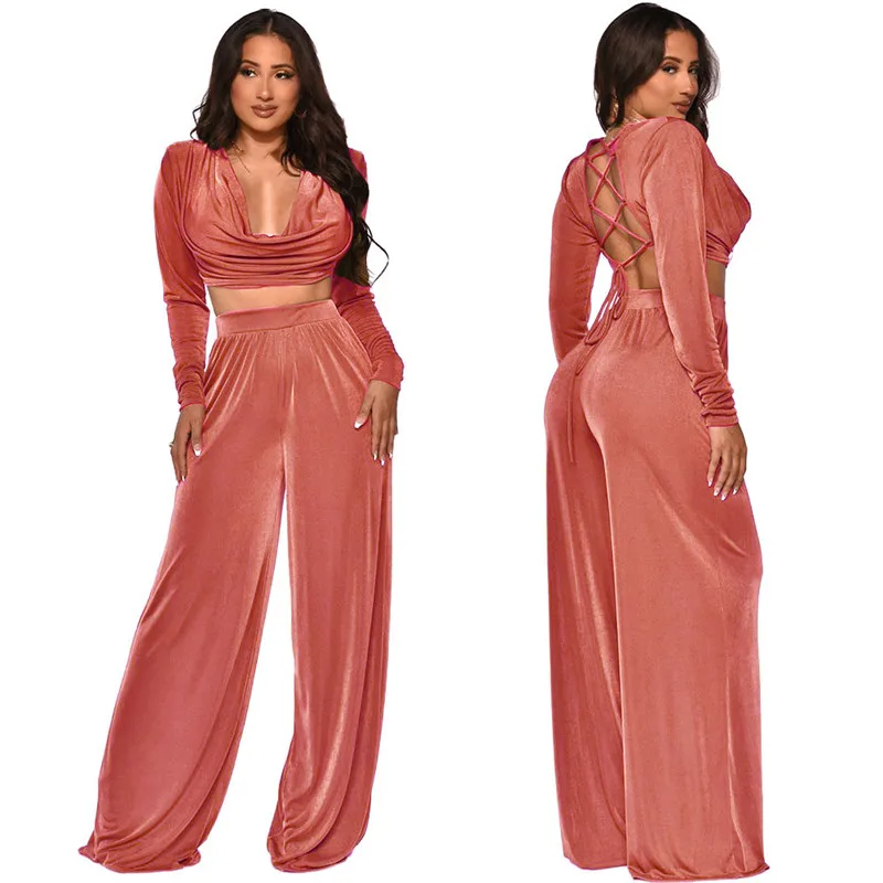 WUHE Velvet Women Two Piece Set Winter Fall Long Sleeve Lace Up Pile Collar Tops and Wide Leg Pants Set Tracksuit
WUHE Velvet Women Two Piece Set Winter Fall Long Sleeve Lace Up Pile Collar Tops and Wide Leg Pants Set Tracksuit