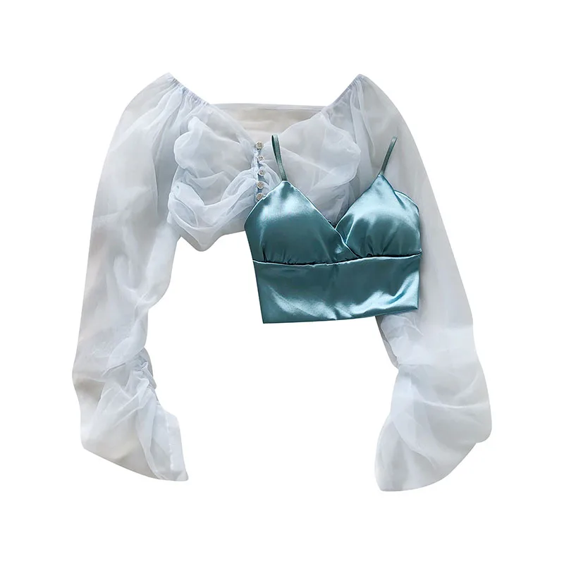 Mesh 2 Pieces Women Blouse Summer New Solid Camisole Short Empire Female Pulls Outwear Tops
Mesh 2 Pieces Women Blouse Summer New Solid Camisole Short Empire Female Pulls Outwear Tops