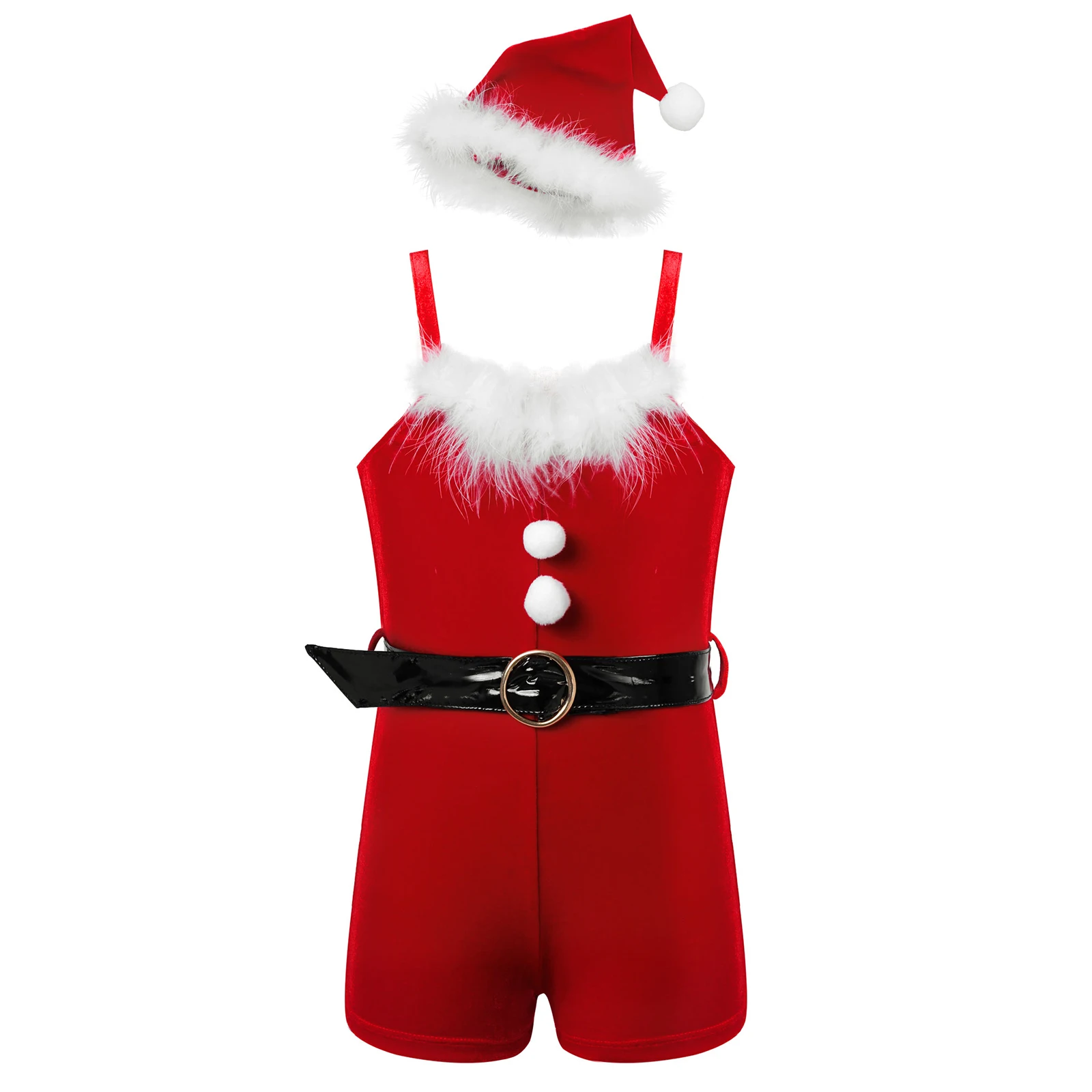 Kids Girls Santas Helper Dance Costume Spaghetti Shoulder Straps Velvet Leotard Jumpsuit Biketard with Hat Children Xmas Clothes
Kids Girls Santas Helper Dance Costume Spaghetti Shoulder Straps Velvet Leotard Jumpsuit Biketard with Hat Children Xmas Clothes