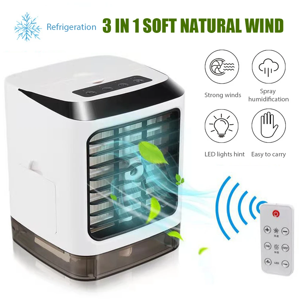 Mini Air Cooler 3 Speeds USB Charging Remote Control Desk Cooler Fan with 7 Color LED Light Air Conditioner Humidifier
Mini Air Cooler 3 Speeds USB Charging Remote Control Desk Cooler Fan with 7 Color LED Light Air Conditioner Humidifier