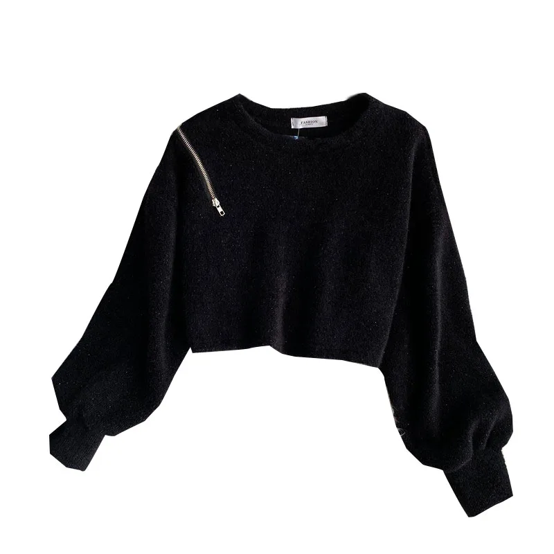 Lantern Sleeve High Waist Loose Short Women Sweaters Fashion Zipper O-neck Pullovers Solid Color Knitted Tops Outerwear
Lantern Sleeve High Waist Loose Short Women Sweaters Fashion Zipper O-neck Pullovers Solid Color Knitted Tops Outerwear