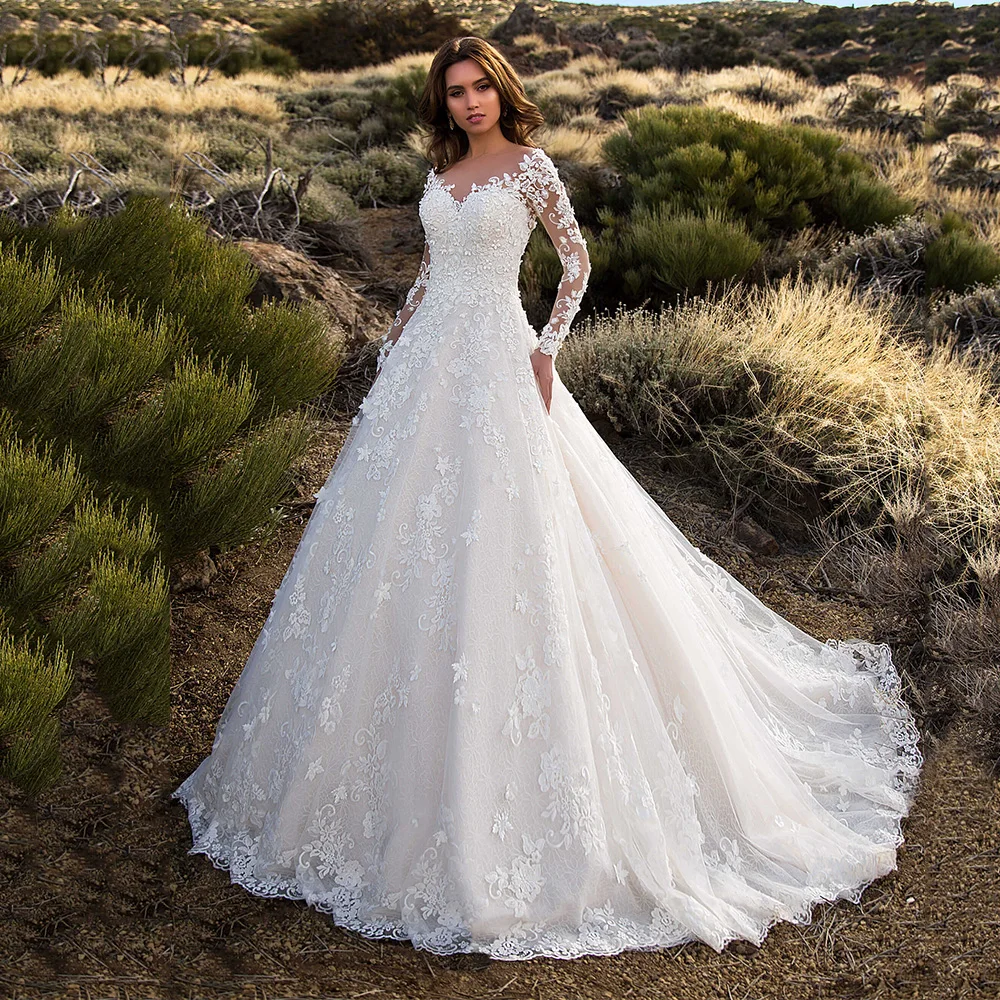 Bridal Dress A Line Illusion Long Sleeve Sweep Train Vintage Applique Open Back Floor Length Vestido De Novia Sweetheart
Bridal Dress A Line Illusion Long Sleeve Sweep Train Vintage Applique Open Back Floor Length Vestido De Novia Sweetheart