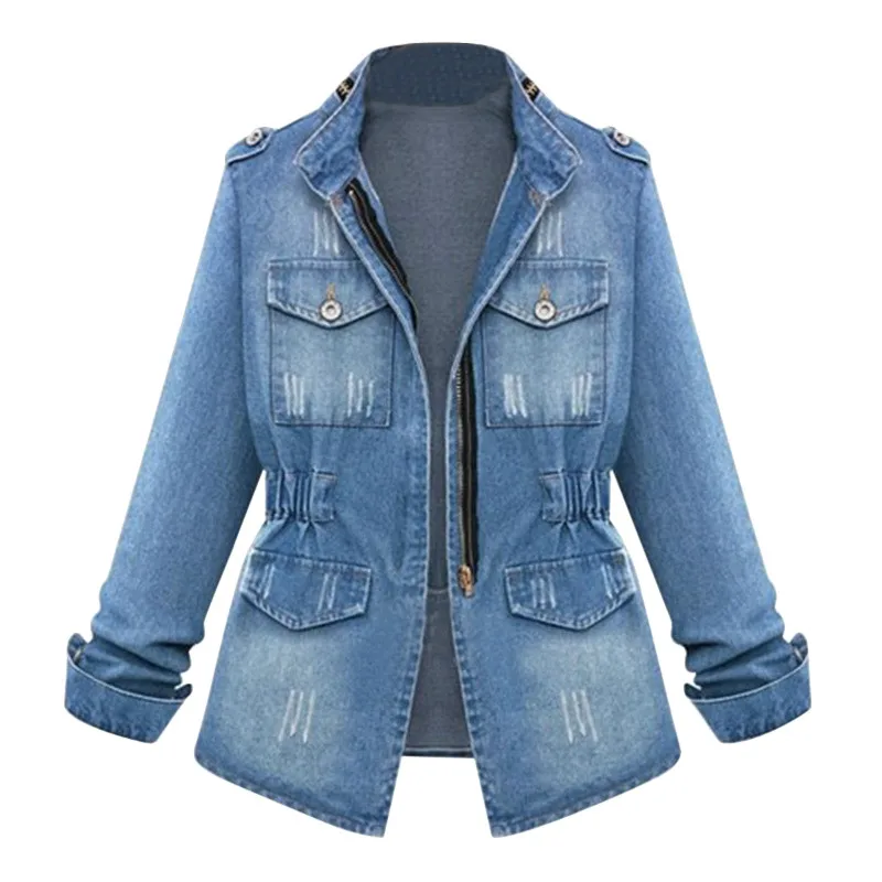 Spring Women Casual Denim Jackets Cardigan Zipper Casaco Feminino Coat Pockets Top Streetwear Slim Elastic Waist Jeans Jacket 
Spring Women Casual Denim Jackets Cardigan Zipper Casaco Feminino Coat Pockets Top Streetwear Slim Elastic Waist Jeans Jacket