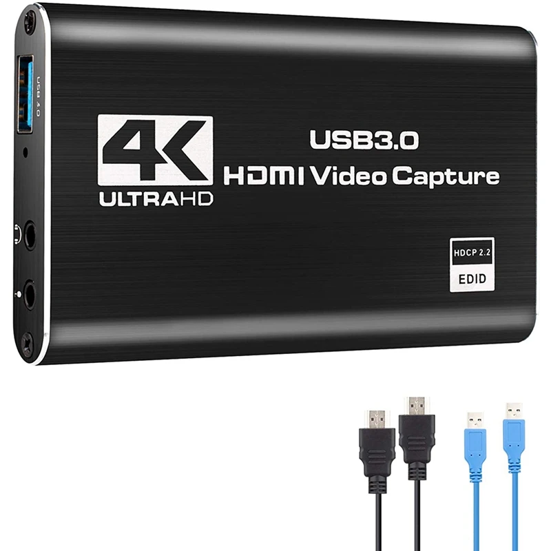 Карта захвата аудио и видео, адаптер захвата 4K USB 3,0, преобразователь видео для игр, потокового вещания, записи видео в реальном времени
Карта захвата аудио и видео, адаптер захвата 4K USB 3,0, преобразователь видео для игр, потокового вещания, записи видео в реальном времени