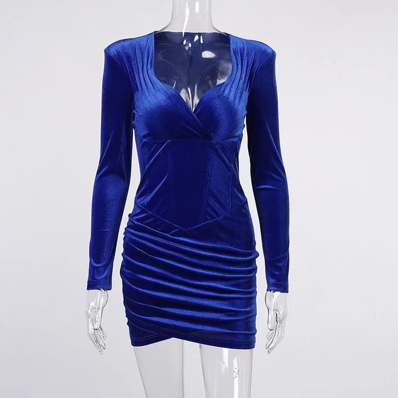 Bodycon Dress Club V Neck Casual Dress Solid Blue Vestido Lady Velvet Spring Autumn Sexy Mini Dresses For Women Party 
Bodycon Dress Club V Neck Casual Dress Solid Blue Vestido Lady Velvet Spring Autumn Sexy Mini Dresses For Women Party