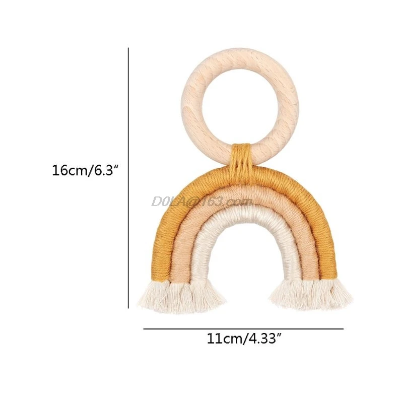 Baby Teething Ring Rainbow Wooden Boho Baby Teether Stroller Toys Shower Gift BPA-free material Toys Shower Gifts