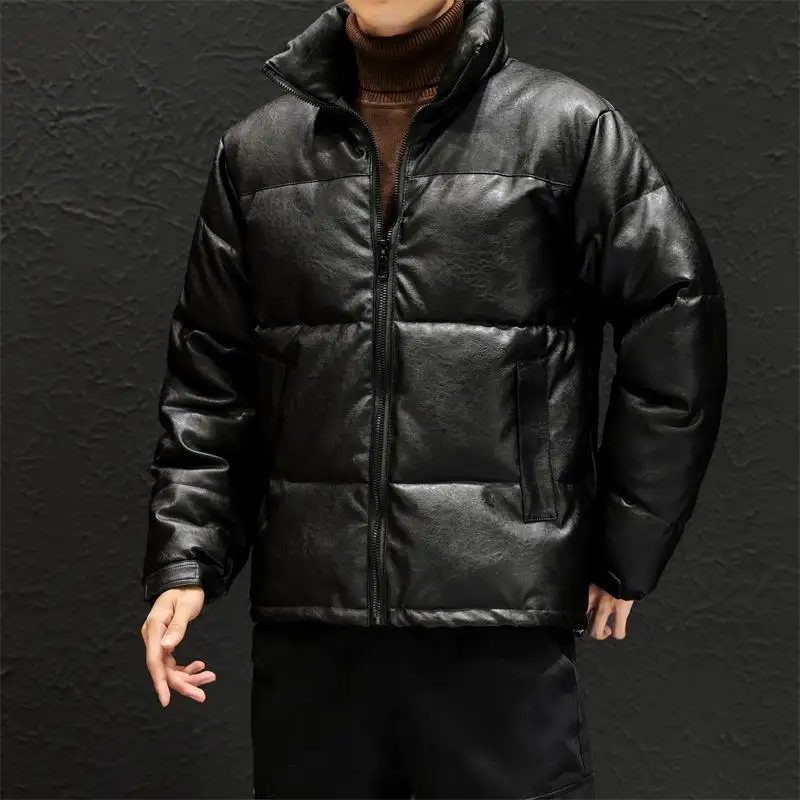 Autumn Mans leather black padded coat Winter Coats Fashion Stand Collar Parkas Winter Jacket Women Pockets Padded Cotton Coat
Autumn Mans leather black padded coat Winter Coats Fashion Stand Collar Parkas Winter Jacket Women Pockets Padded Cotton Coat