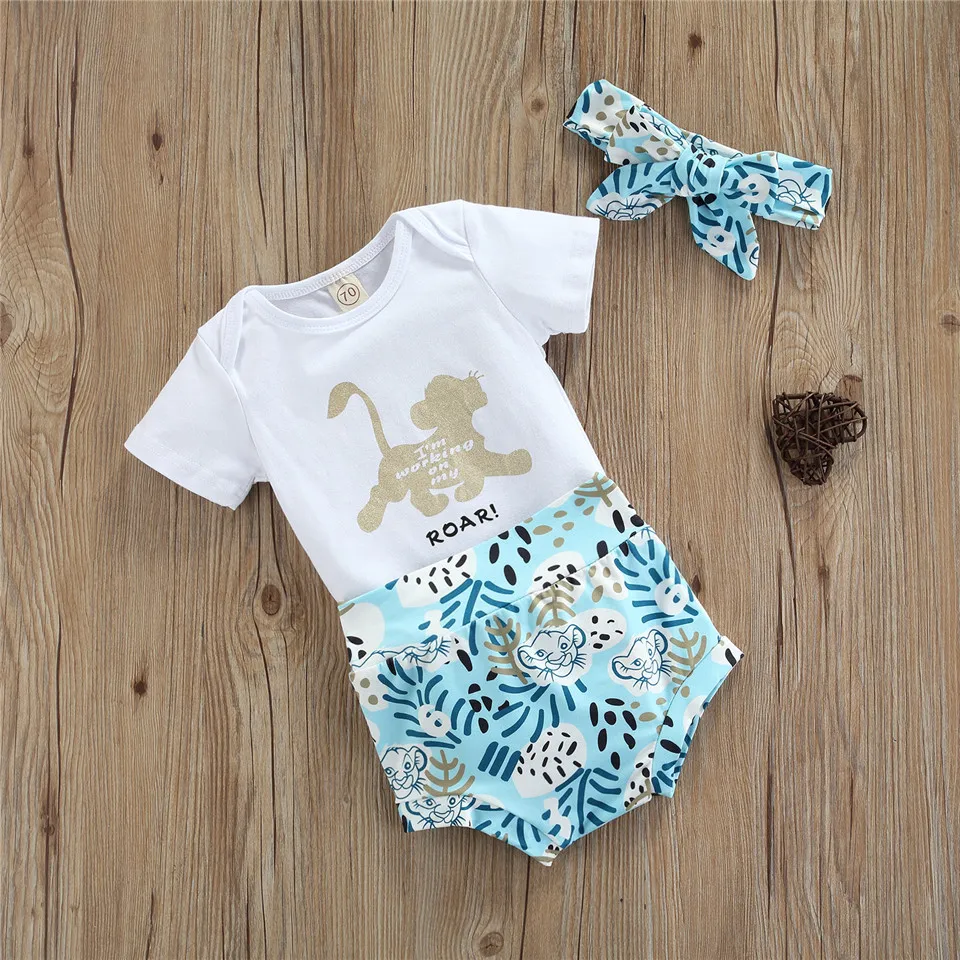 Infant Toddler Short Sleeve Romper + Shorts + Bow Headband, Tiger Print Bottom Button Summer Clothing Baby Summer Cute Set
Infant Toddler Short Sleeve Romper + Shorts + Bow Headband, Tiger Print Bottom Button Summer Clothing Baby Summer Cute Set