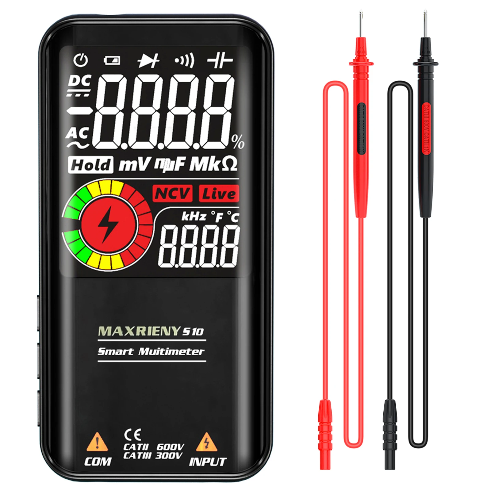 MAXRIENY S10/S11 Digital Multimeter Temperature NCV Voltage Resistance Capacitance Frequency Duty Ratio Diode Test Function 
MAXRIENY S10/S11 Digital Multimeter Temperature NCV Voltage Resistance Capacitance Frequency Duty Ratio Diode Test Function
